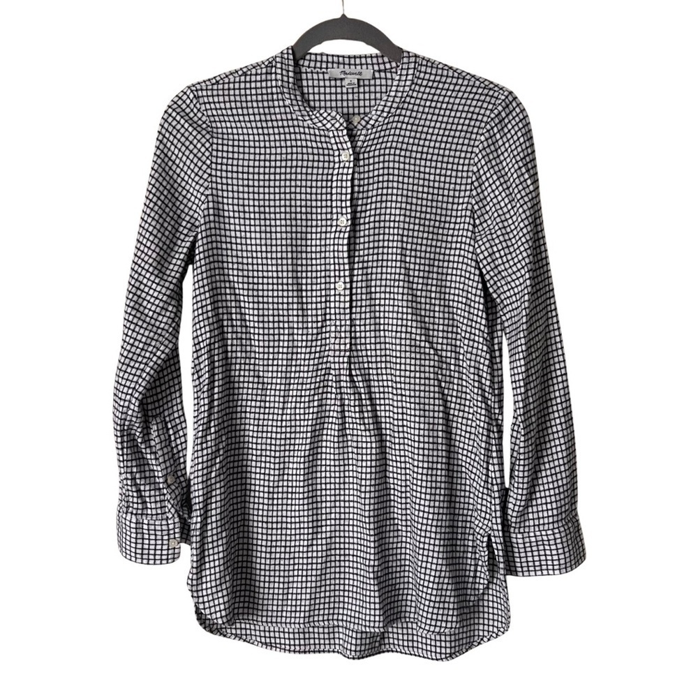Madewell Womens Wellspring Tunic Popover In Windowpane Long Sleeve Top, Small